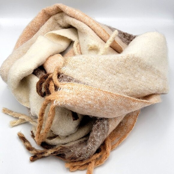 Steve Madden Soft Beige & Light Brown Scarf with Fringe Edges - Picture 8 of 11